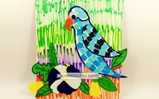 Аппликация попугай – поделка для малышей с элементами рисунка и мозаики